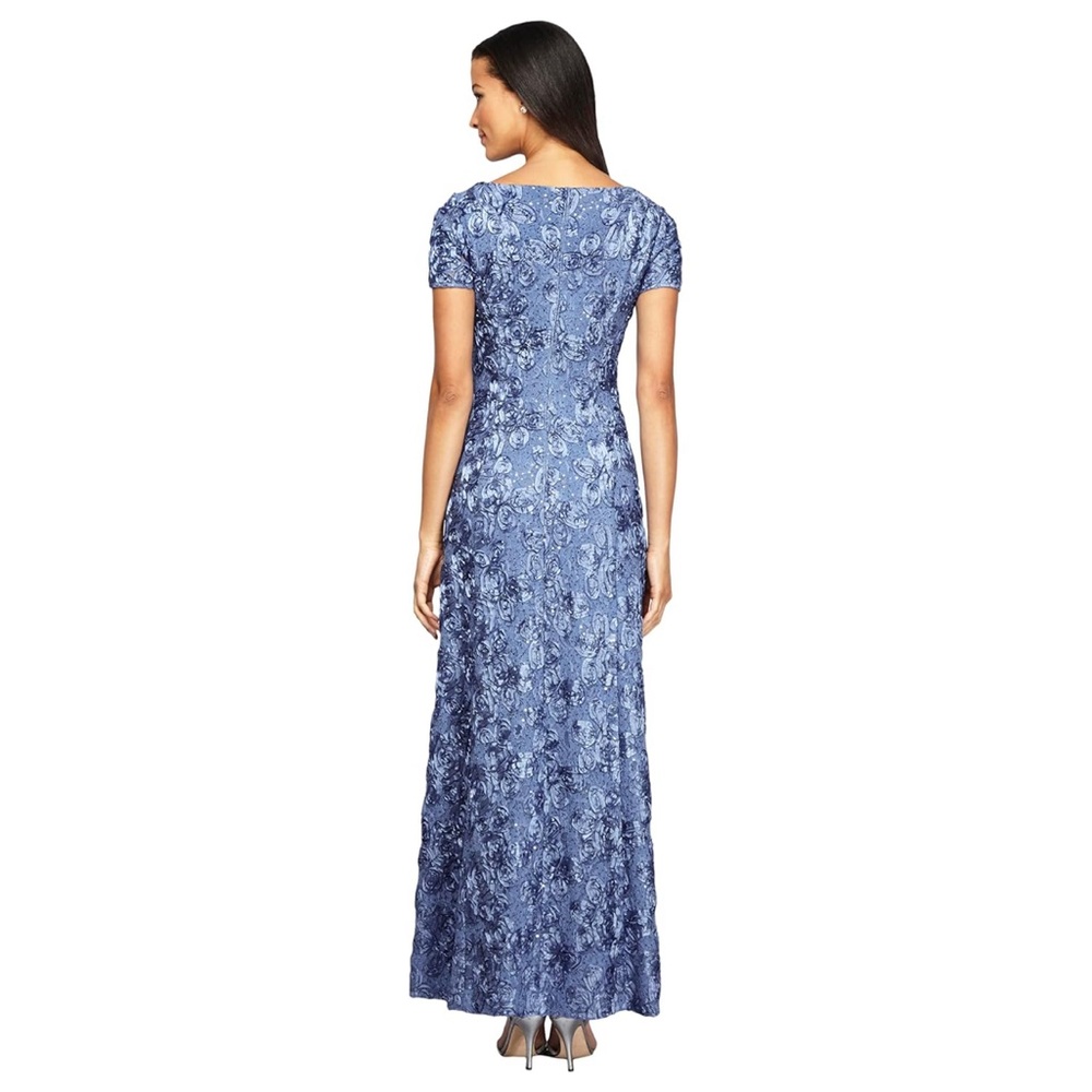 Alex Evenings Blue Floral Lace Maxi Dress